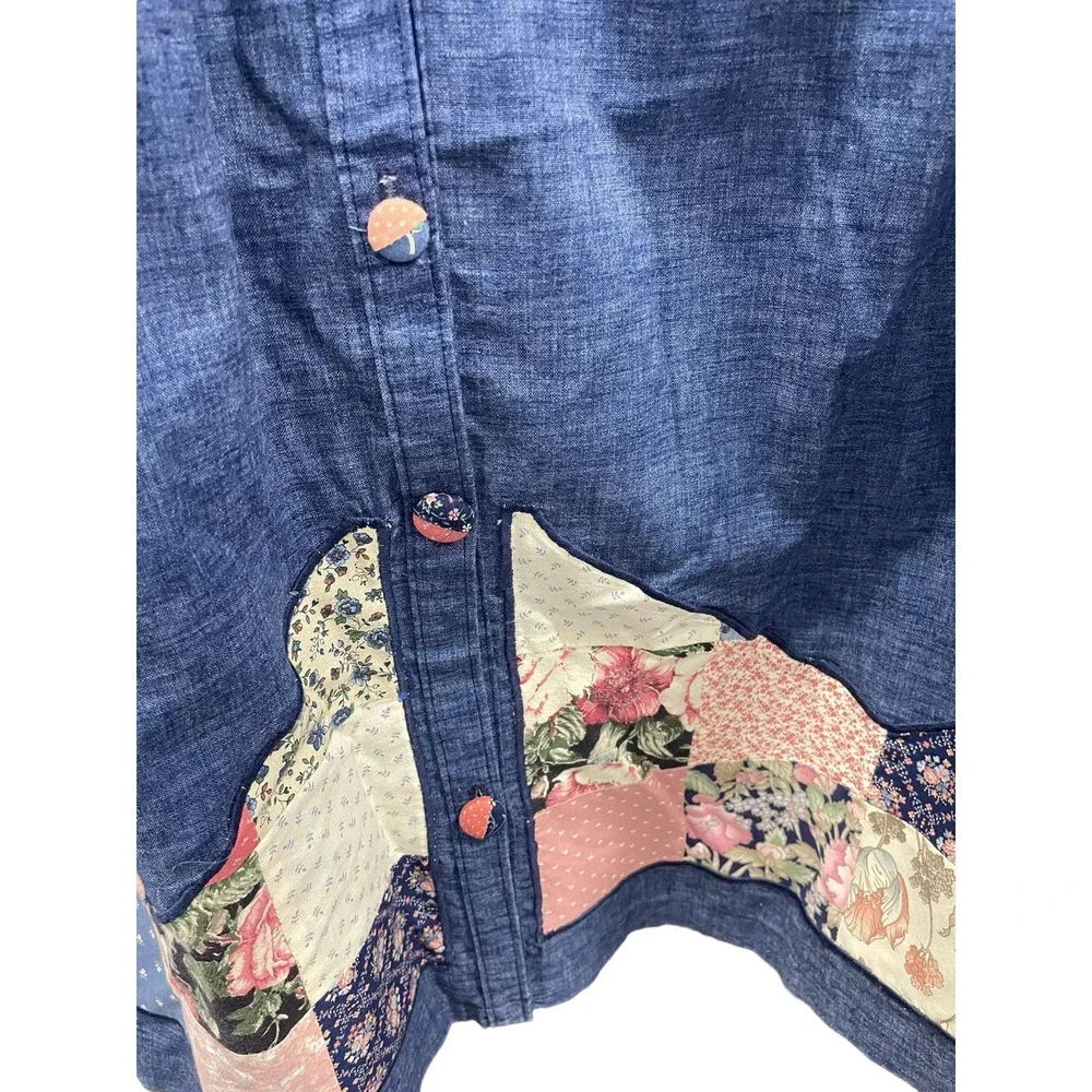 Handmade‎ Dress Skirt Vest Denim Patchwork Blue Pink - Picture 3 of 4